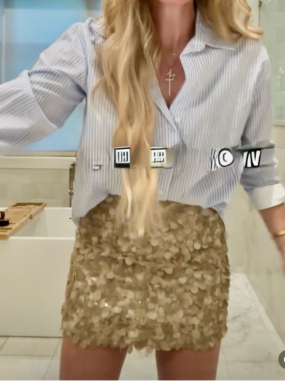 Zara Champagne Beige Sequin Mini Skirt - Picture 10 of 10
